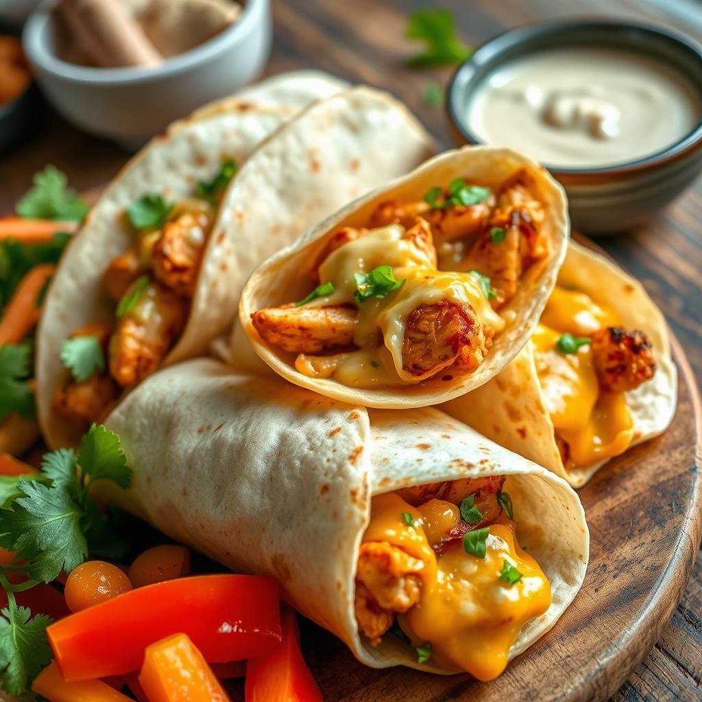 cheesy garlic chicken wraps